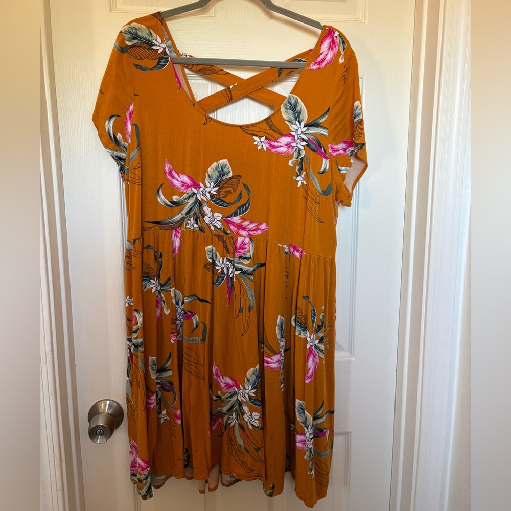 Torrid Floral Mini Dress in Mustard and Pink
